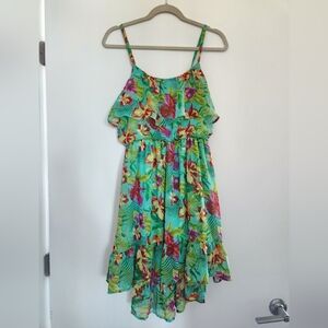 BONGO Tropical Floral Kids Dress - Green and Pink